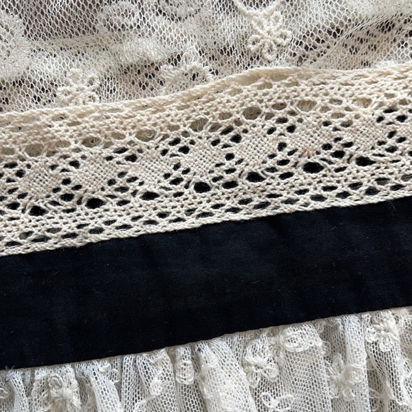 Ivory & Black Crochet & Lace Ruffle Peplum Blouse - Picture 6 of 11